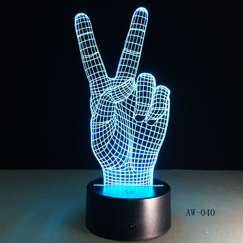 Novelty Gift Victory Yeah Finger 3D Lamp Night Light for Children LED Illusion Atmosphere Sleep Light for Champion Friend AW-040