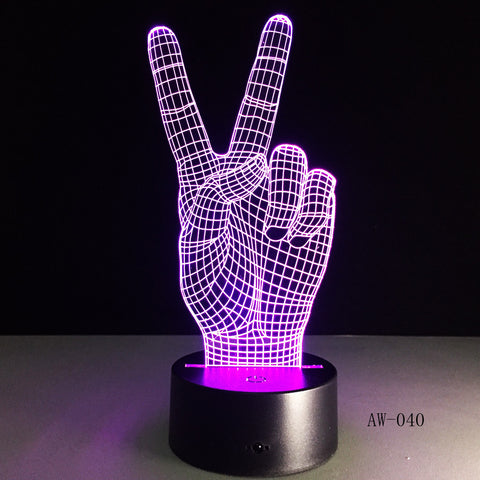 Novelty Gift Victory Yeah Finger 3D Lamp Night Light for Children LED Illusion Atmosphere Sleep Light for Champion Friend AW-040