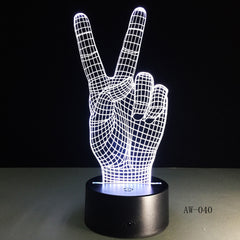 Novelty Gift Victory Yeah Finger 3D Lamp Night Light for Children LED Illusion Atmosphere Sleep Light for Champion Friend AW-040