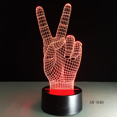 Novelty Gift Victory Yeah Finger 3D Lamp Night Light for Children LED Illusion Atmosphere Sleep Light for Champion Friend AW-040