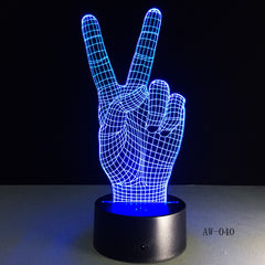 Novelty Gift Victory Yeah Finger 3D Lamp Night Light for Children LED Illusion Atmosphere Sleep Light for Champion Friend AW-040