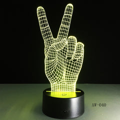 Novelty Gift Victory Yeah Finger 3D Lamp Night Light for Children LED Illusion Atmosphere Sleep Light for Champion Friend AW-040