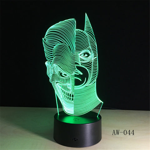 Novelty 3D Night Light Cartoon Figure 3D Lamp Cool Superhero Two-Faced Joker Batman 7 Colors Change Table Bedroom Lamp AW-044