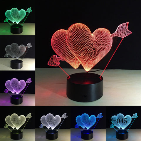 Love Romantic 3D Arrow Through the Heart LED Night Light Desk Lamp Wedding Bedroom Decor Lovers Couple Sweetheart Gift AW-045