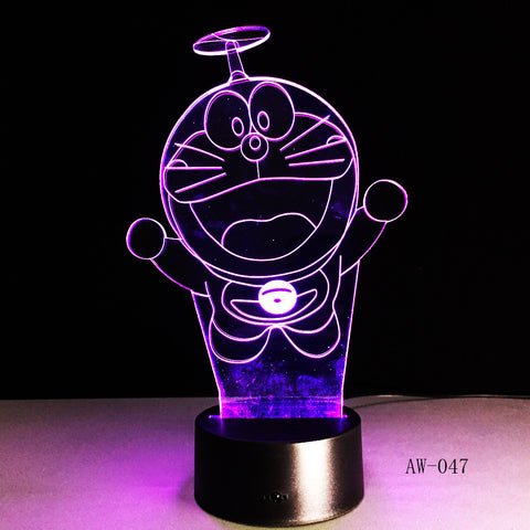 Doraemon 3D Stereo Vision Lamp Acrylic 7 Colors Changing USB Bedroom Bedside Nightlight Creative Desk lamp Kid's Gift AW-047