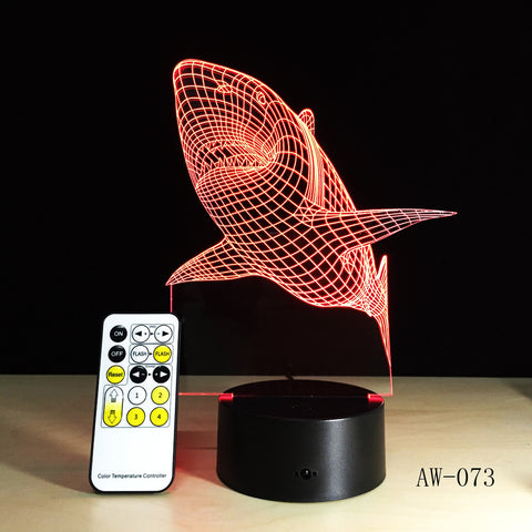 3D LED Night Lights Shark with 7 Colors Light for Home Decoration Lamp Amazing Visualization Optical Illusion Light 73