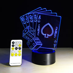 3D LED USB Lamp Magician Decoration TEXAS HOLD EM Dice Poker Spades Playing Card 7 Colors Changing RC Night Light Gift AW-087