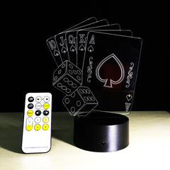 3D LED USB Lamp Magician Decoration TEXAS HOLD EM Dice Poker Spades Playing Card 7 Colors Changing RC Night Light Gift AW-087