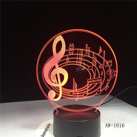 Romantic Musical Note 7 Color Change Table Lamp 3D LED Night Light Bedroon Decor Novelty Lustre Holiday Gift for Kids AW-1016