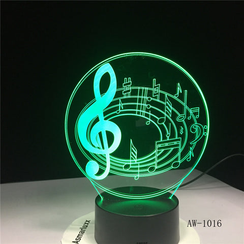 Romantic Musical Note 7 Color Change Table Lamp 3D LED Night Light Bedroon Decor Novelty Lustre Holiday Gift for Kids AW-1016