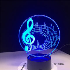 Romantic Musical Note 7 Color Change Table Lamp 3D LED Night Light Bedroon Decor Novelty Lustre Holiday Gift for Kids AW-1016