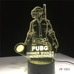 3D World Hot FPS Game Player Unknown's Battlegrounds Lamp PUBG Winner Chicken Dinner Pan 7 Colors Change LED Light Gift AW-1024