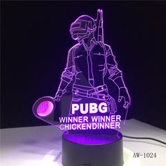 3D World Hot FPS Game Player Unknown's Battlegrounds Lamp PUBG Winner Chicken Dinner Pan 7 Colors Change LED Light Gift AW-1024