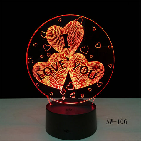 Colorful I Love You LED 3D Vision Night Light Love and Heart Image Touchment Control Color 3D Night Lamp Desk Light AW-106