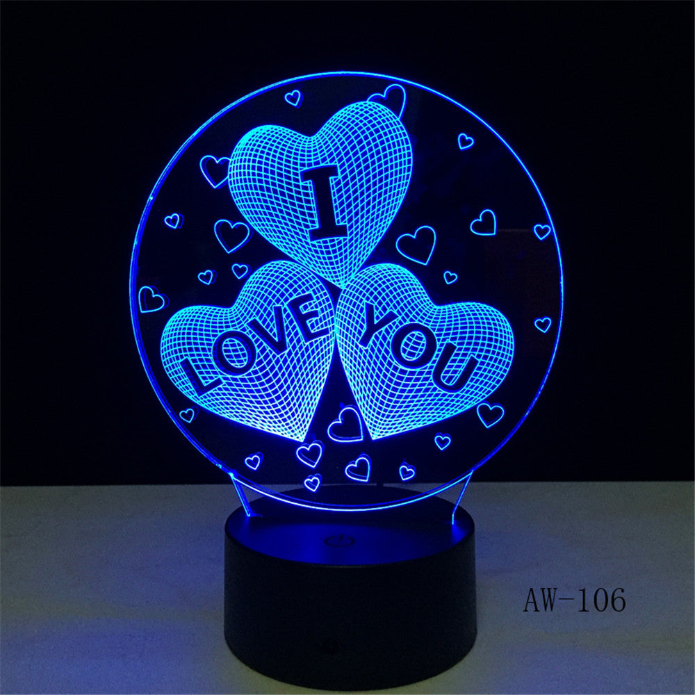 Colorful I Love You LED 3D Vision Night Light Love and Heart Image Touchment Control Color 3D Night Lamp Desk Light AW-106