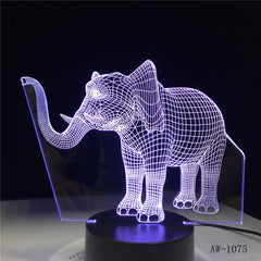 Long Nose Elephant 3D LED Night Lights LED Animal Lamp 7 Colorful Changing LED Touch Table Lamp Kids Birthday Gift AW-1075