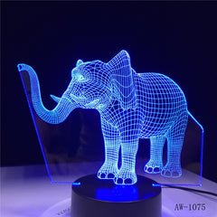 Long Nose Elephant 3D LED Night Lights LED Animal Lamp 7 Colorful Changing LED Touch Table Lamp Kids Birthday Gift AW-1075