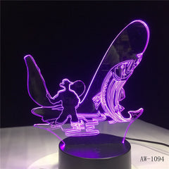 3D LED Night Light Go Fishing Fish with 7 Colors Light for Home Decoration Lamp Amazing Visualization Optical Illusion AW-1094