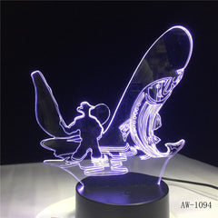 3D LED Night Light Go Fishing Fish with 7 Colors Light for Home Decoration Lamp Amazing Visualization Optical Illusion AW-1094