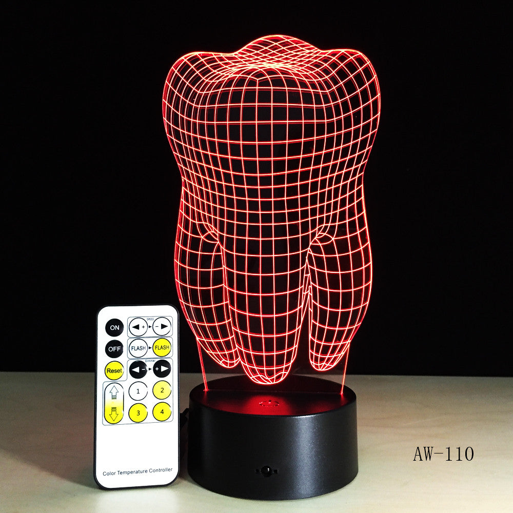 Illusion Tooth 3D LED Night Light Colorful Kids Baby Bedroom Atmosphere Touch Table Cool Lamp as Gift for Dentist AW-110