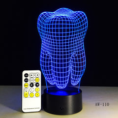 Illusion Tooth 3D LED Night Light Colorful Kids Baby Bedroom Atmosphere Touch Table Cool Lamp as Gift for Dentist AW-110