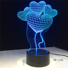 Four Love Flower Balloon Led 3d Light Fixtures Creative Home 3d Colorful Touch Acrylic Led Night Light Lovely 3D Lamp AW-1106