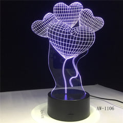 Four Love Flower Balloon Led 3d Light Fixtures Creative Home 3d Colorful Touch Acrylic Led Night Light Lovely 3D Lamp AW-1106
