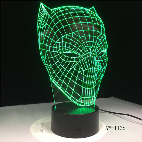 Night Light Cool Black Panther Marvel Hero 3D LED RGB 7 Color Change Desk Lamp USB for Child Kids Boy Gift Home Decor AW-1138