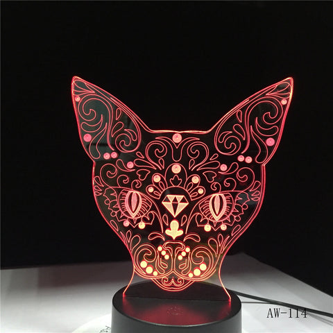 Cat 3D Night Light Animal Changeable Mood Lamp 7 Colors USB 3D Illusion Table Lamp For Home Decorative As Kids Toy Gift AW-114