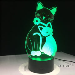 3D Cosy Lying Down Leisure Cat LED Night Light USB Touch 7 Colorful Light Children Bedroom Lamp Baby Kids Party Gifts AW-1173