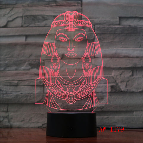 Egypt Sphinx Pharaoh Princess Bulb 3D RGB LED Night Light Multicolor Creative 7 Color Change USB Desk Lamp Kids Gift AW-1179