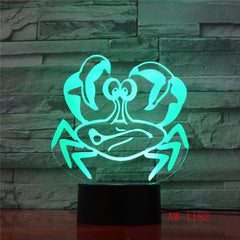 3D USB Children'S Bedside Sleep Led Decoration Creative Night Lights 7 Colors Visual Crab Table Lamp Lighting Toy Gifts AW-1182