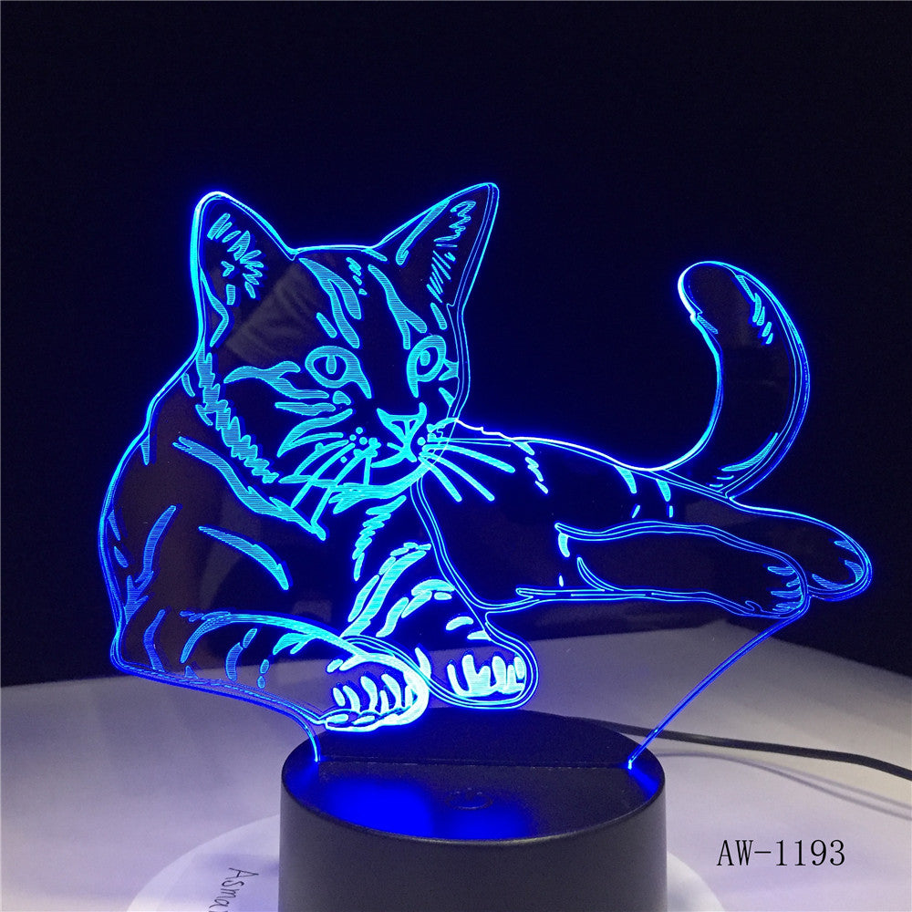 Lovely Sleeping Cat 3D Night Light Animal Lamp Remote Touch Switch LED 7 Colors LED USB 3D Illusion Lamp As Kids Toy Gift