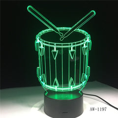 Drum Set 3D Lamp 7 Color Change Remote Touch Switch LED 3D Night Light lights Musical Instruments Atmosphere lamp AW-1197