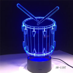 Drum Set 3D Lamp 7 Color Change Remote Touch Switch LED 3D Night Light lights Musical Instruments Atmosphere lamp AW-1197