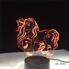 NEW Animal Kawaii Unicorn 3D LED LAMP NIGHT LIGHT Multicolor RGB Bulb Christmas Decorative Gift Cartoon Toys Luminaria AW-1236