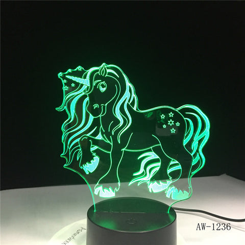 NEW Animal Kawaii Unicorn 3D LED LAMP NIGHT LIGHT Multicolor RGB Bulb Christmas Decorative Gift Cartoon Toys Luminaria AW-1236