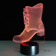 3D Shoes Boot LED USB Night Light Desk Lamp Controller Battery Powered Switch 7 Color Change Home Decor Gifts Toy AW-131