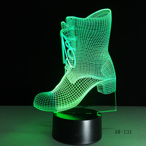 3D Shoes Boot LED USB Night Light Desk Lamp Controller Battery Powered Switch 7 Color Change Home Decor Gifts Toy AW-131