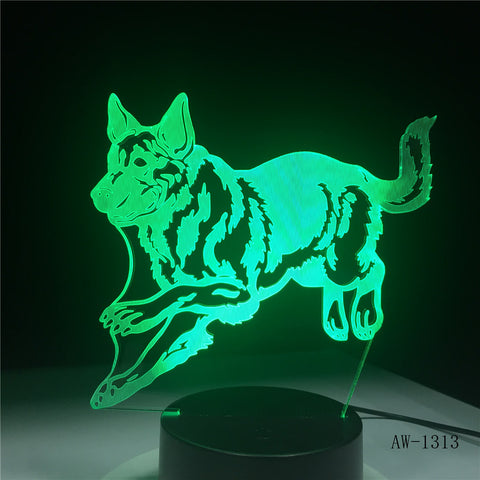 German Shepherd Running Dog 3D Night Lamp Hologram 3D Decor Lamp Colorful Table Desk Lights Birthday Gift For Friends AW-1313