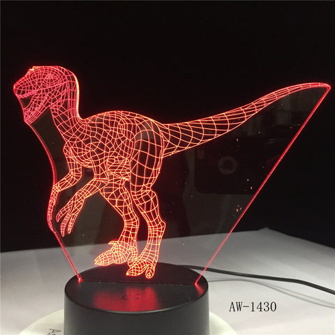 Lesothosaurus Alxasaurus Dinosaur 3D Illusion Blue 7 Colors Led Night Light Sleeping Nightlight Table Lamp Boys Gifts AW-1430