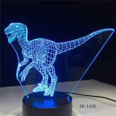 Lesothosaurus Alxasaurus Dinosaur 3D Illusion Blue 7 Colors Led Night Light Sleeping Nightlight Table Lamp Boys Gifts AW-1430