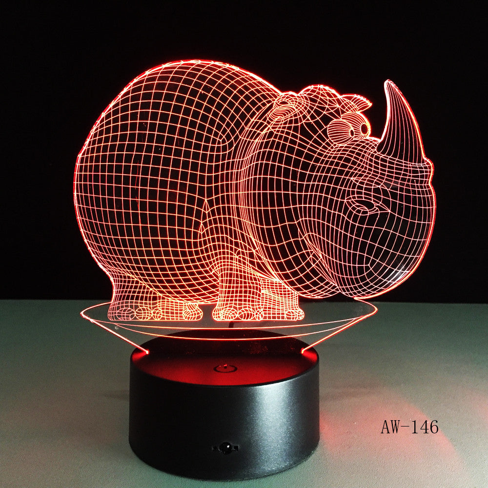 Rhinoceros NightLights 7 Colors Atmosphere 3D Table Lamp Kids Gift LED Touch Button USB Lampara Baby Sleep Lighting Decor AW-146