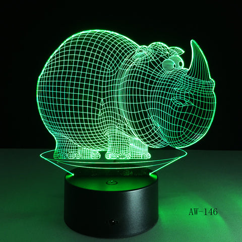 Rhinoceros NightLights 7 Colors Atmosphere 3D Table Lamp Kids Gift LED Touch Button USB Lampara Baby Sleep Lighting Decor AW-146