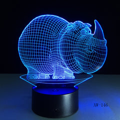 Rhinoceros NightLights 7 Colors Atmosphere 3D Table Lamp Kids Gift LED Touch Button USB Lampara Baby Sleep Lighting Decor AW-146