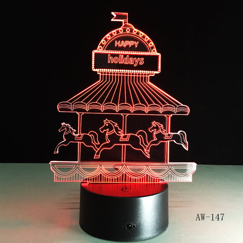 Romantic Merry-go-round 3D LED 7 Color Change Table Lamp Night Light Bedroon Decor Novelty Lustre Holiday Girlfriend Gift AW-147