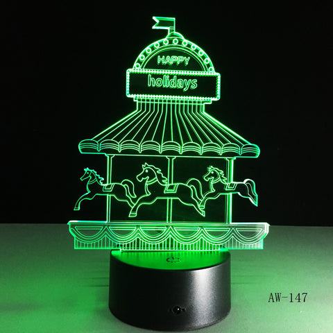 Romantic Merry-go-round 3D LED 7 Color Change Table Lamp Night Light Bedroon Decor Novelty Lustre Holiday Girlfriend Gift AW-147