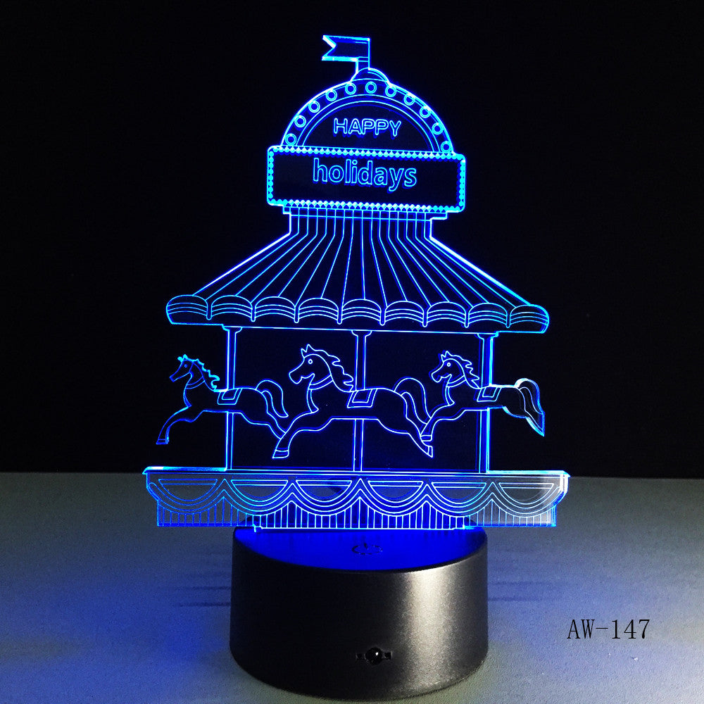 Romantic Merry-go-round 3D LED 7 Color Change Table Lamp Night Light Bedroon Decor Novelty Lustre Holiday Girlfriend Gift AW-147