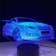 Acrylic Sports Car Design 3d Gift Lamp Led Colorful Touch Remote Control Usb 3d Night Light 7 Color Change Kids Lamp AW-1470