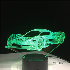 Super Running Car Acrylic 3D Lamp 7 Color Change Night Light Baby Gifts LED USB Desk lamp Atmosphere Decor Souvenir AW-1475